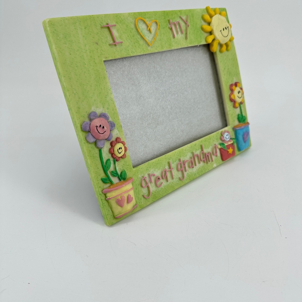 Russ Berrie I Love My Great Grandma 4x6 Green Resin Floral Sun Picture Frame